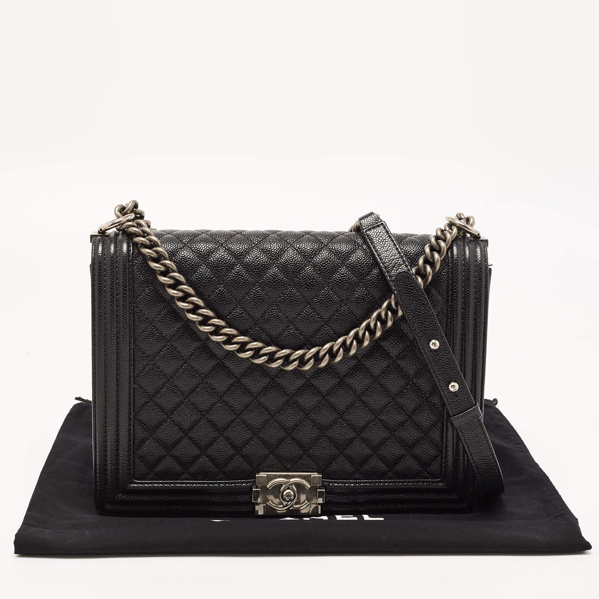 Chanel Black Quilted Caviar Leather Large Boy Flap Bag 9