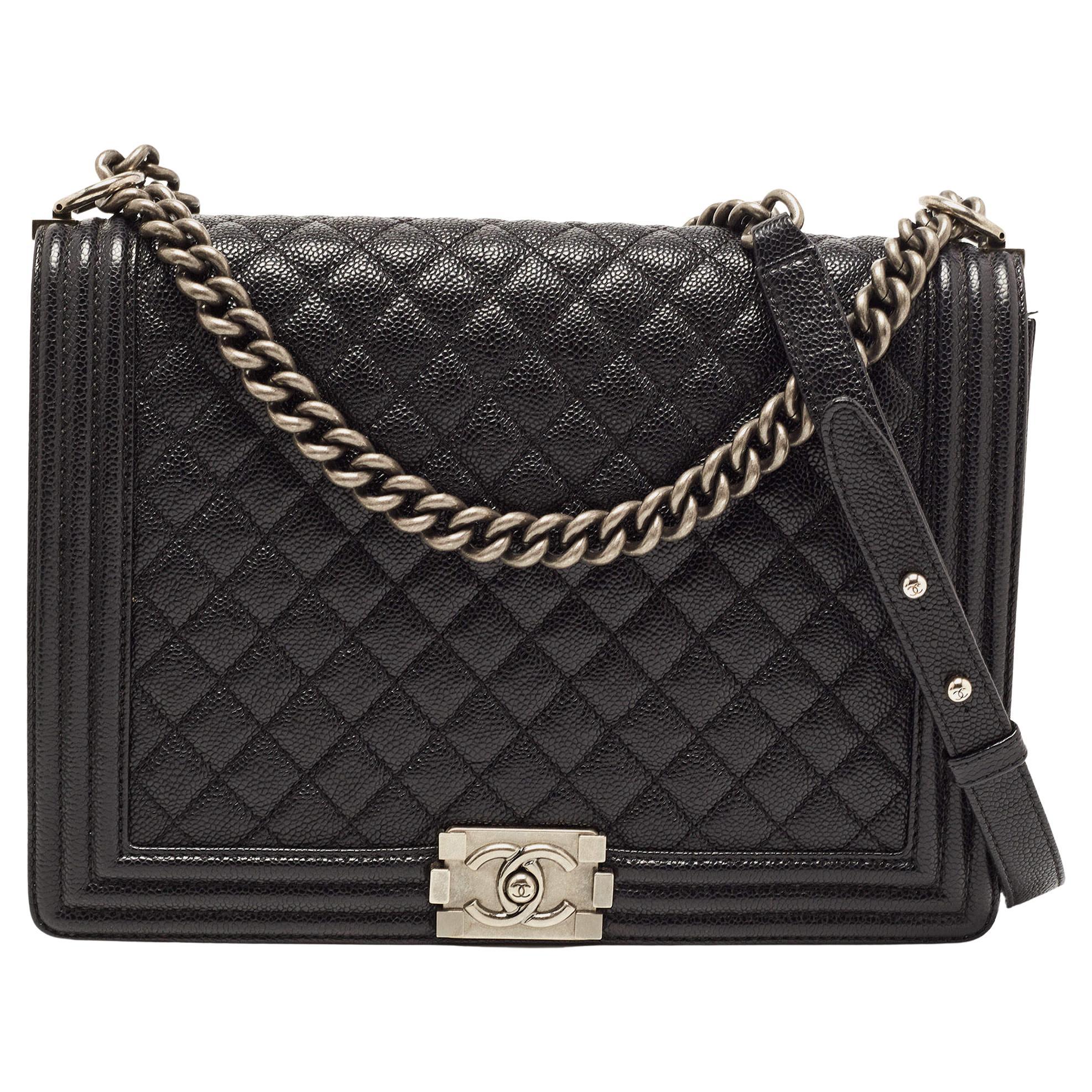 Chanel Black Quilted Caviar Leather Large Boy Flap Bag