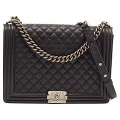 Chanel Black Quilted Caviar Leather Large Boy Flap Bag