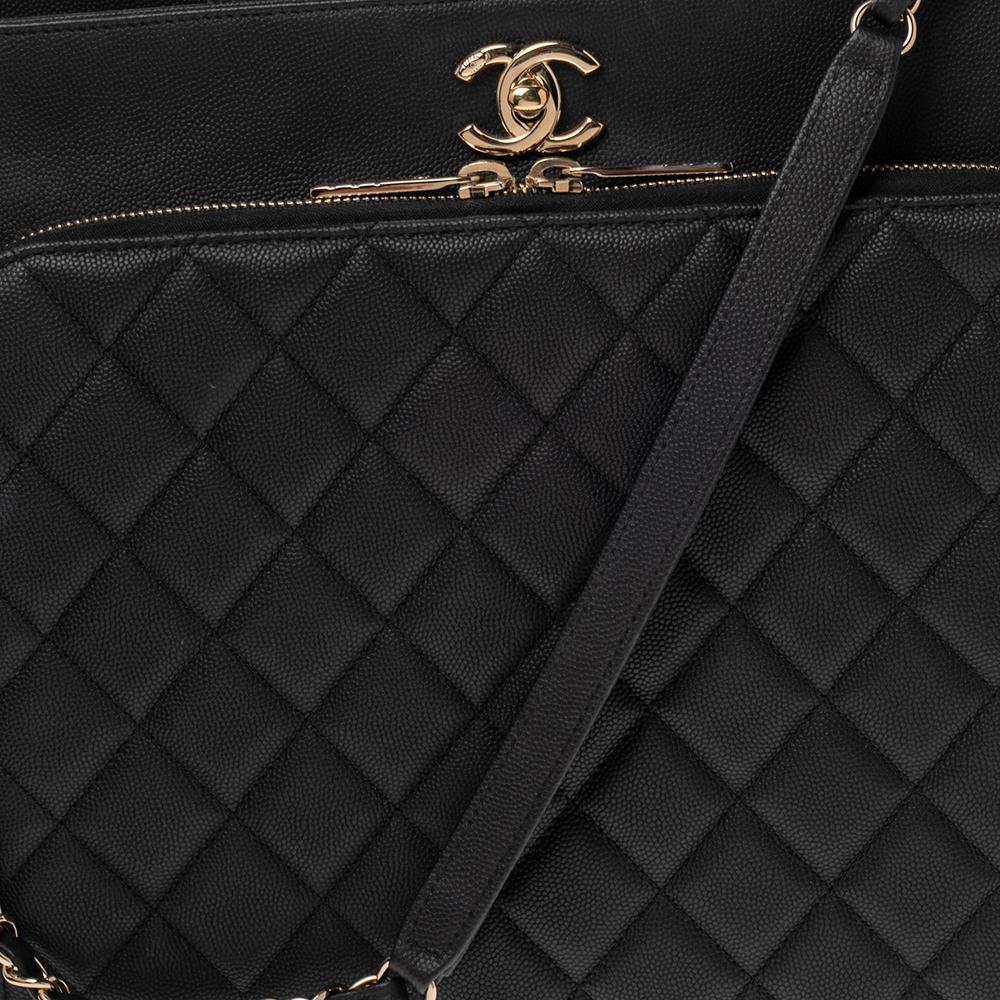 Chanel Black Quilted Caviar Leather Large Business Affinity Shopper Tote 6