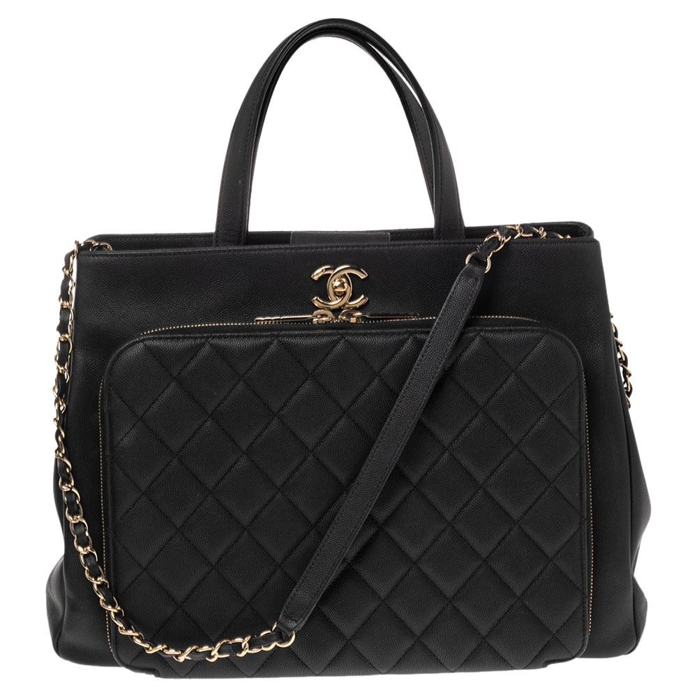 Chanel Black Quilted Caviar Leather Large Business Affinity Shopper Tote