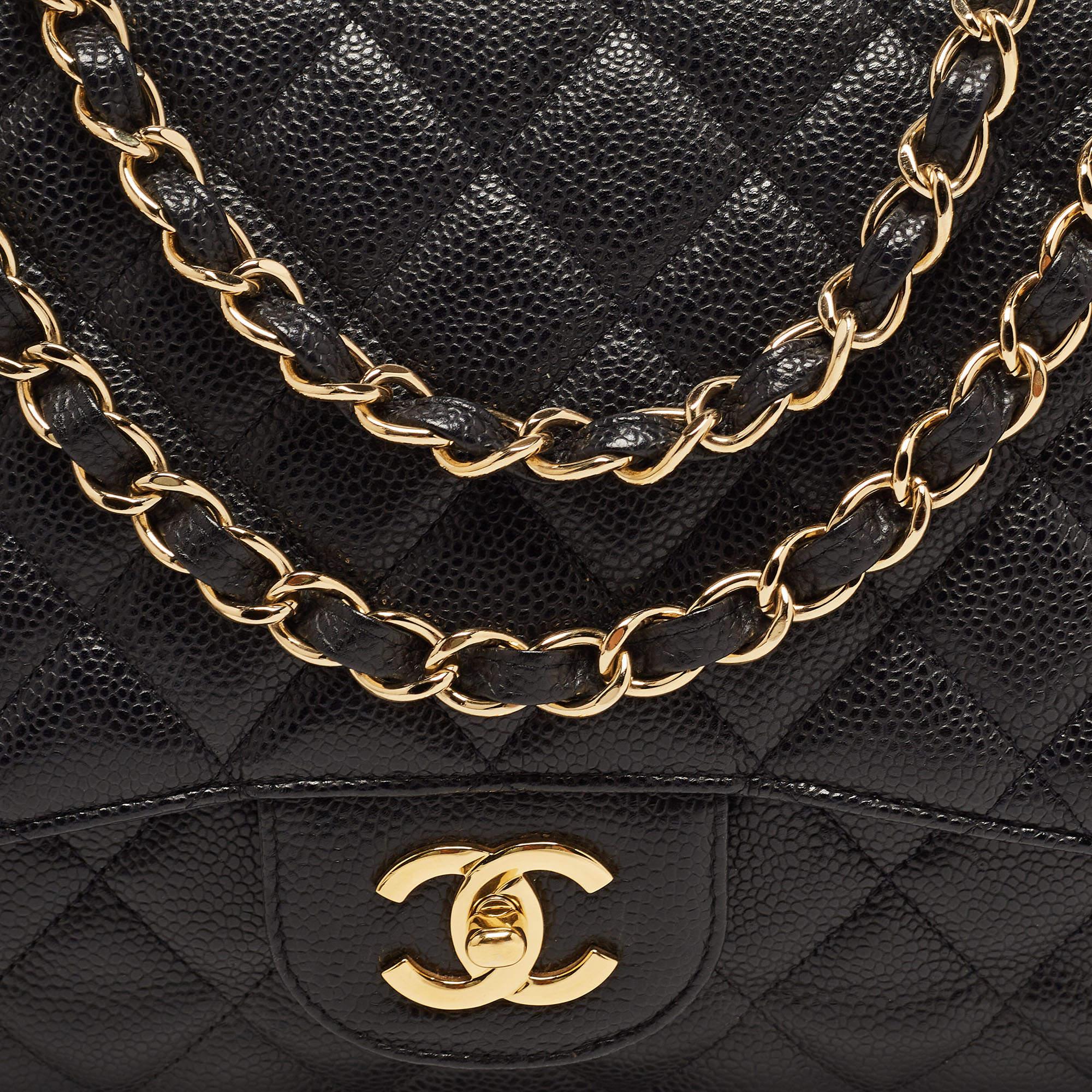 Chanel Black Quilted Caviar Leather Large Classic Double Flap Bag 8