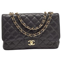 Chanel Black Quilted Caviar Leather Large Classic Double Flap Bag
