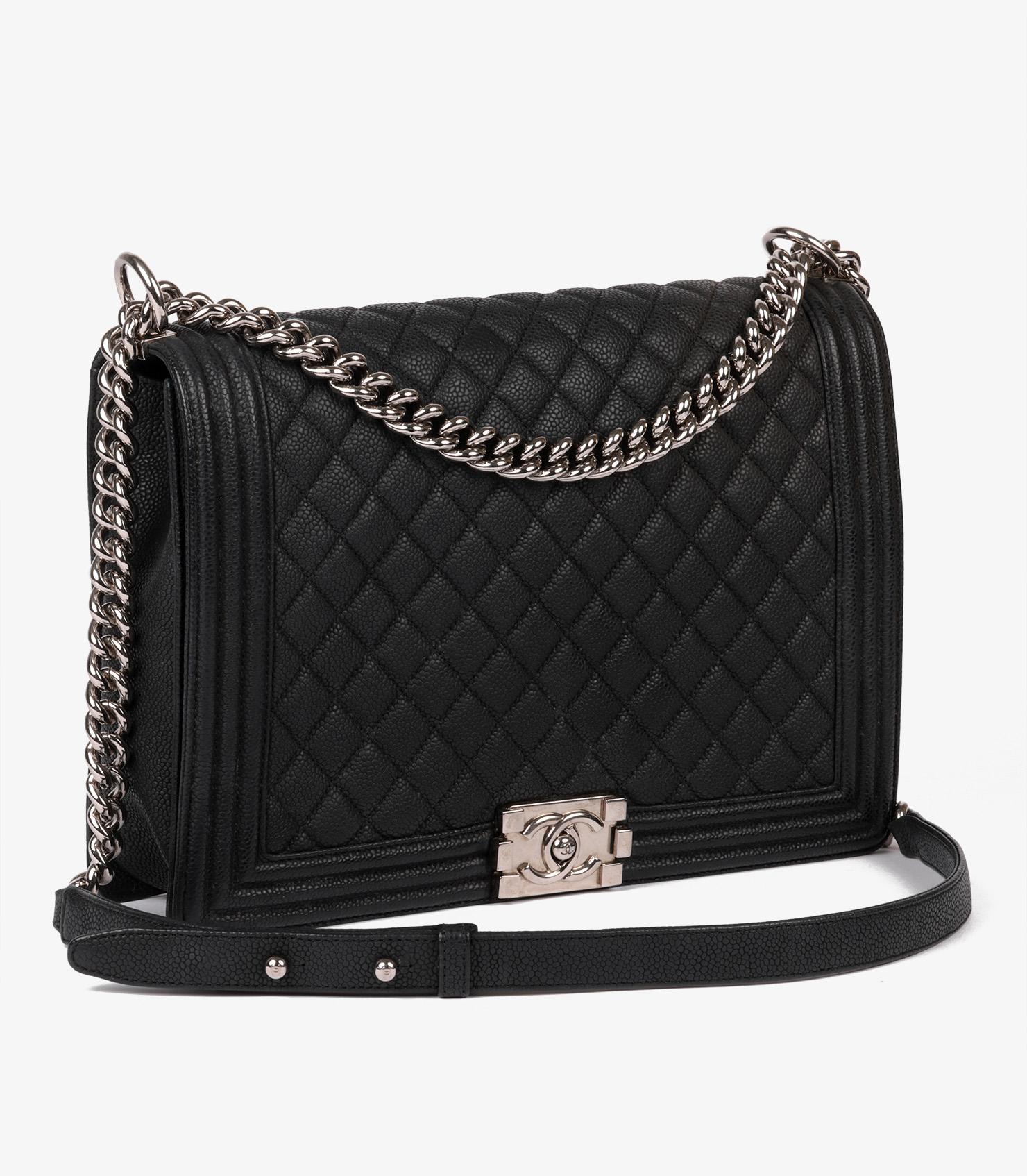 Chanel Black Quilted Caviar Leather Large Le Boy Bag In Excellent Condition For Sale In Bishop's Stortford, Hertfordshire