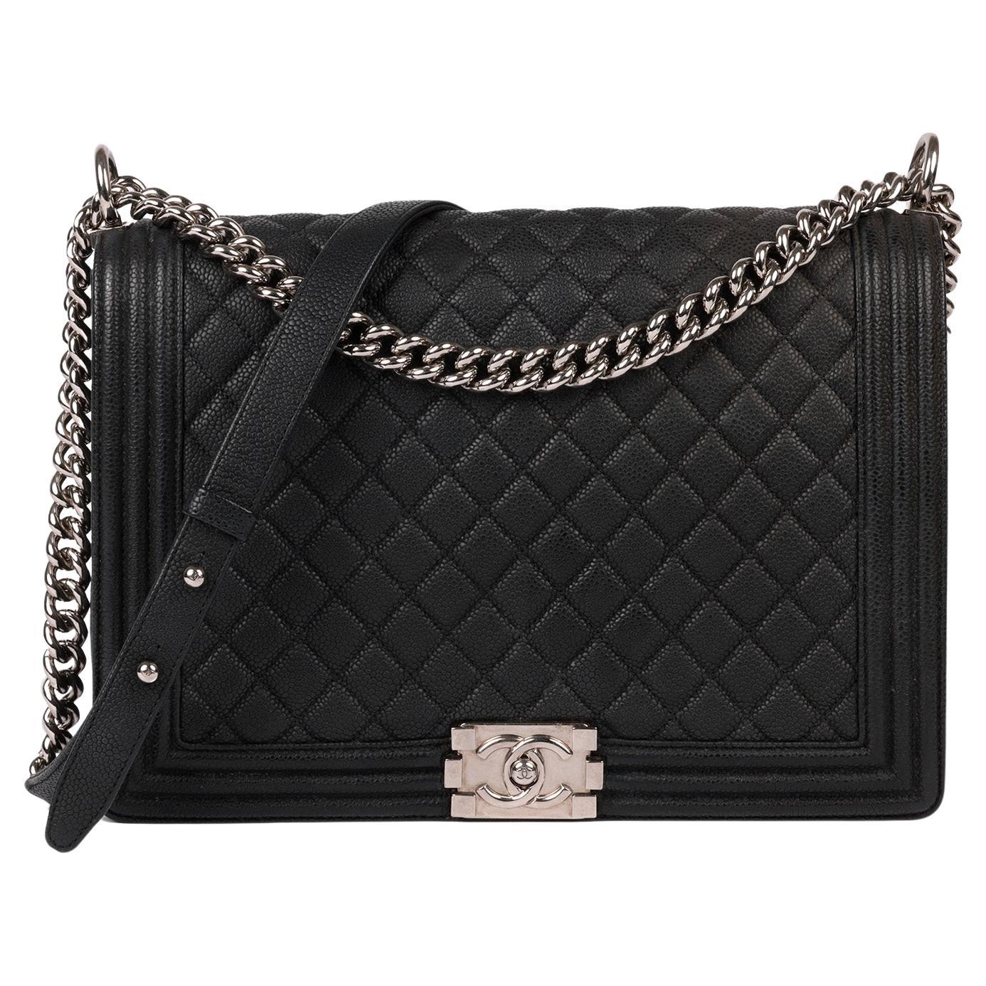 Chanel Black Quilted Caviar Leather Large Le Boy Bag For Sale