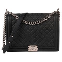 Used Chanel Black Quilted Caviar Leather Large Le Boy Bag