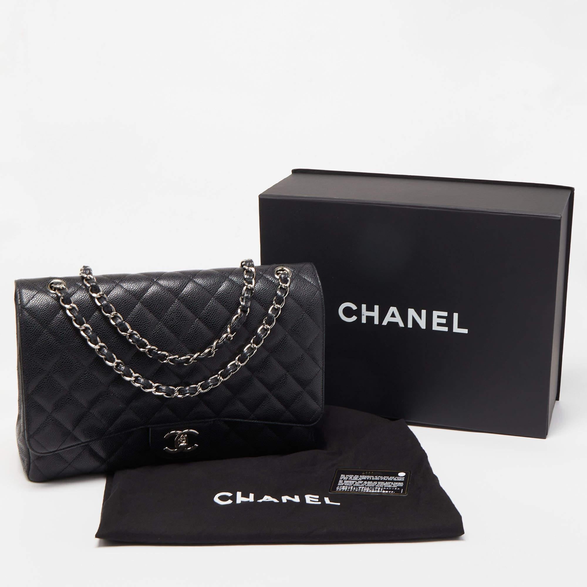 Chanel Black Quilted Caviar Leather Maxi Classic Double Flap Bag 7