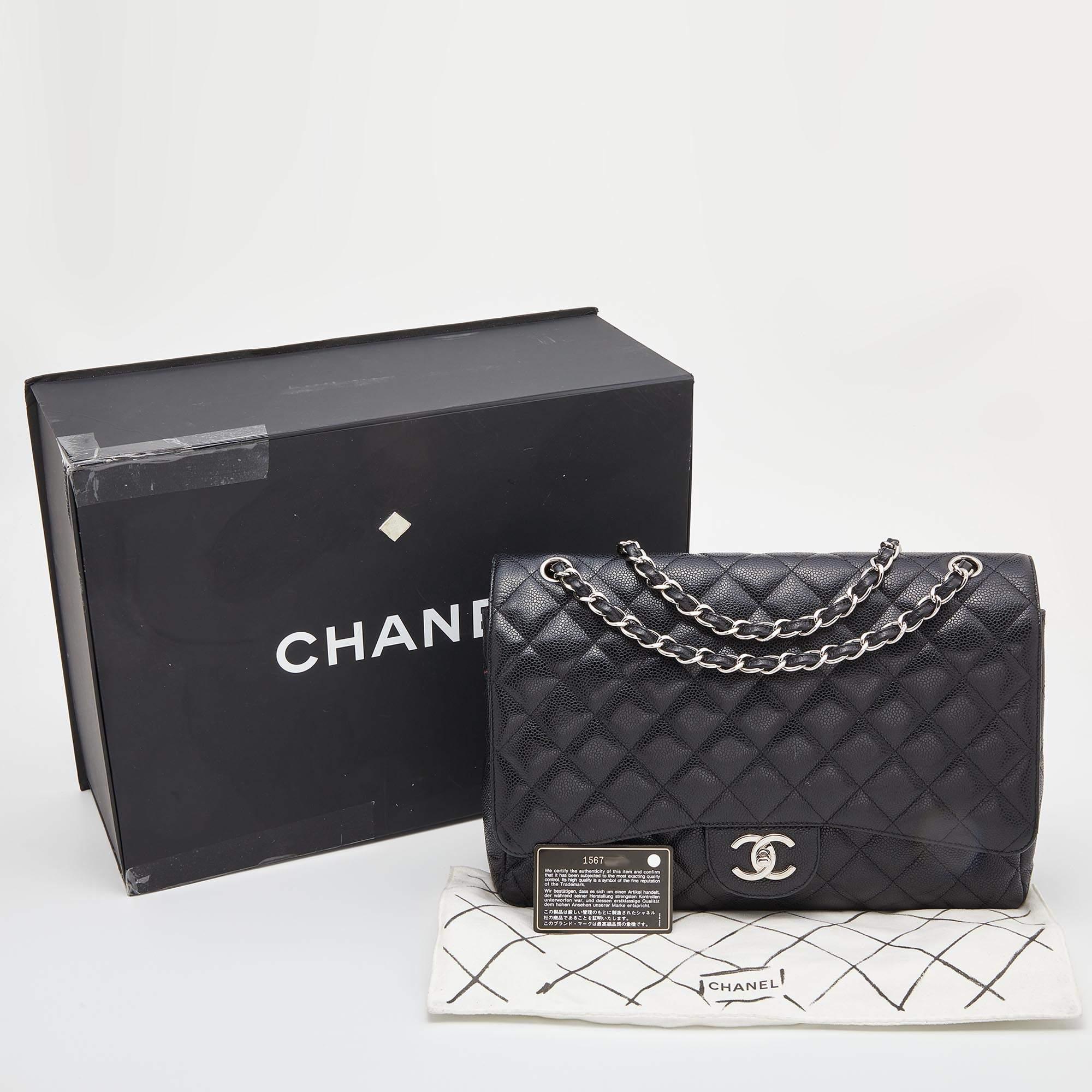 Chanel Black Quilted Caviar Leather Maxi Classic Double Flap Bag 9