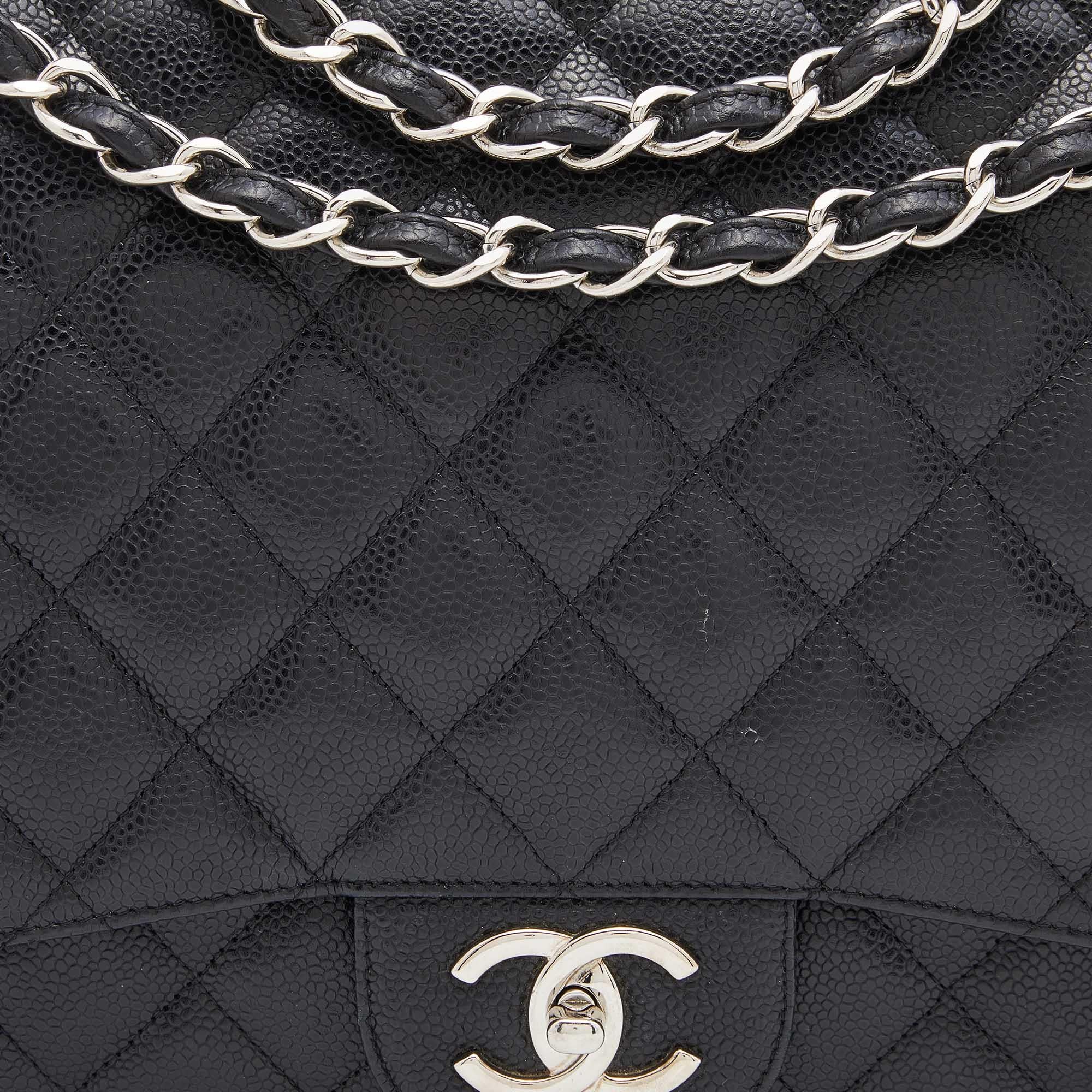 Chanel Black Quilted Caviar Leather Maxi Classic Double Flap Bag 10