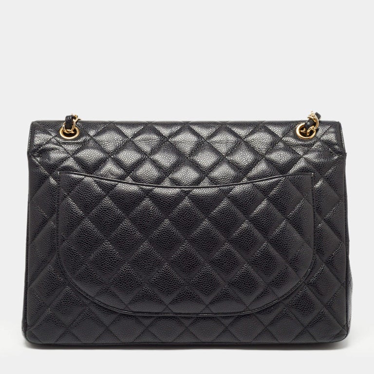 Chanel Black Quilted Caviar Leather Maxi Classic Double Flap Bag at 1stDibs