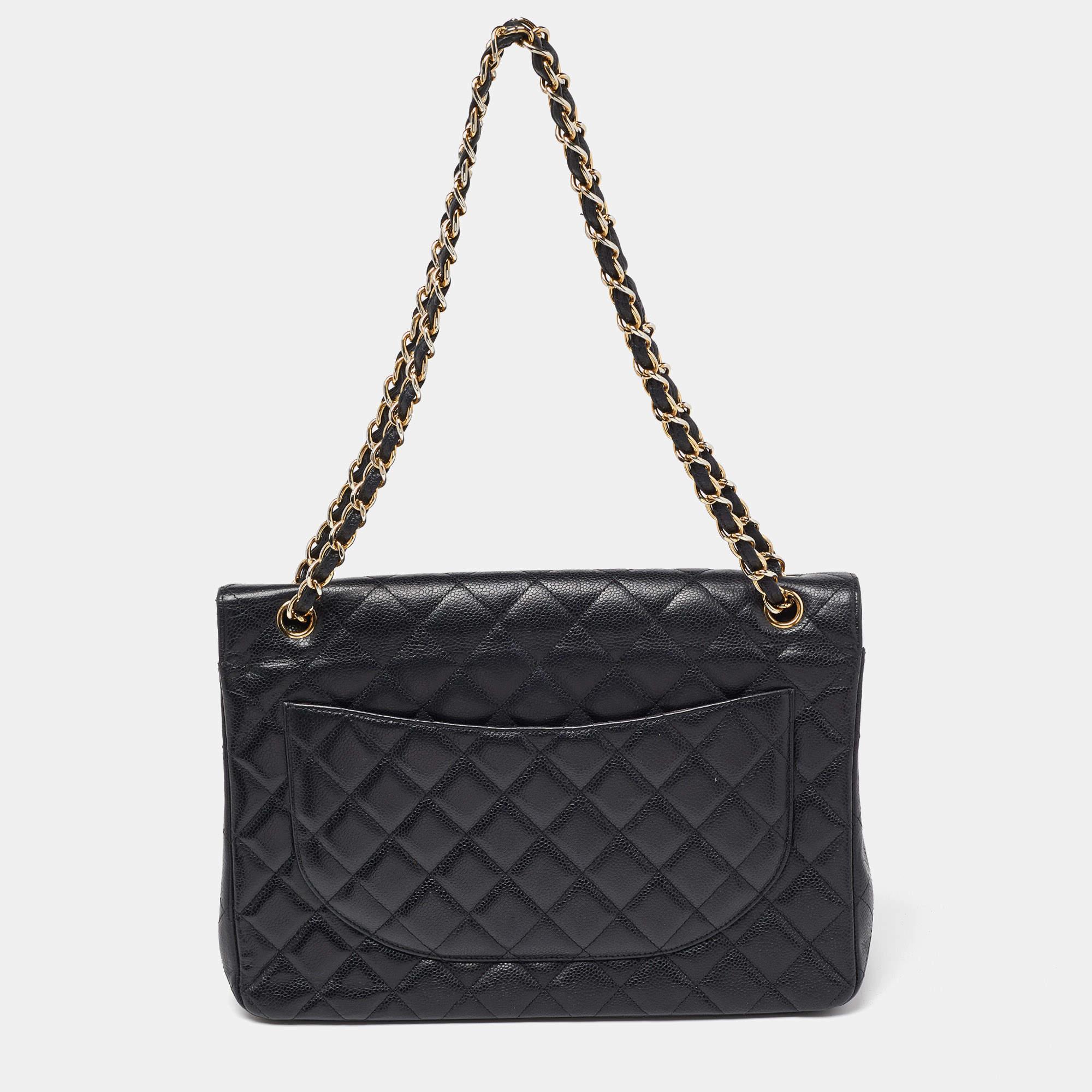 Women's Chanel Black Quilted Caviar Leather Maxi Classic Double Flap Bag