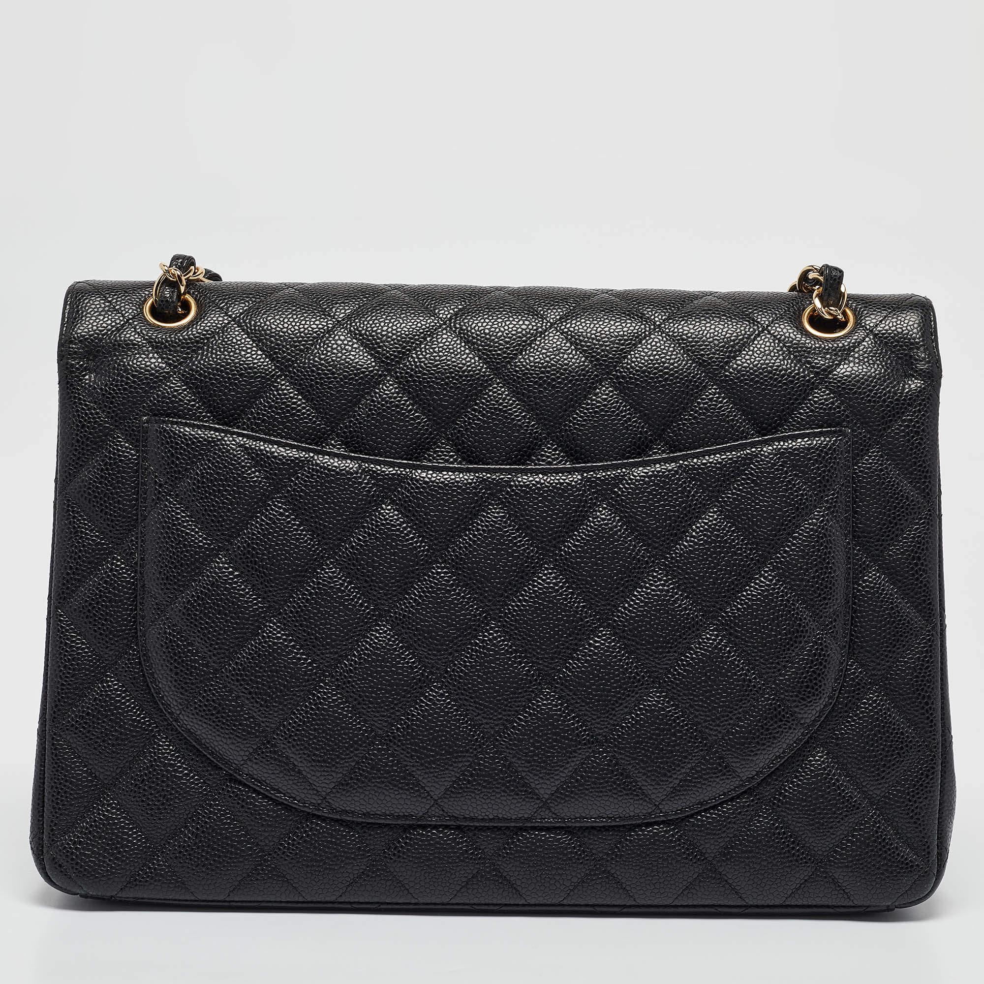 Women's Chanel Black Quilted Caviar Leather Maxi Classic Double Flap Bag