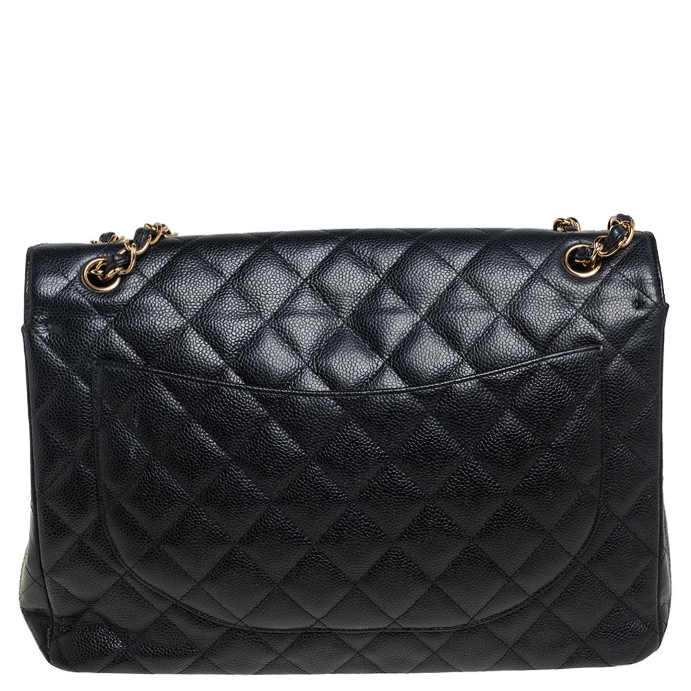 Women's Chanel Black Quilted Caviar Leather Maxi Classic Double Flap Bag