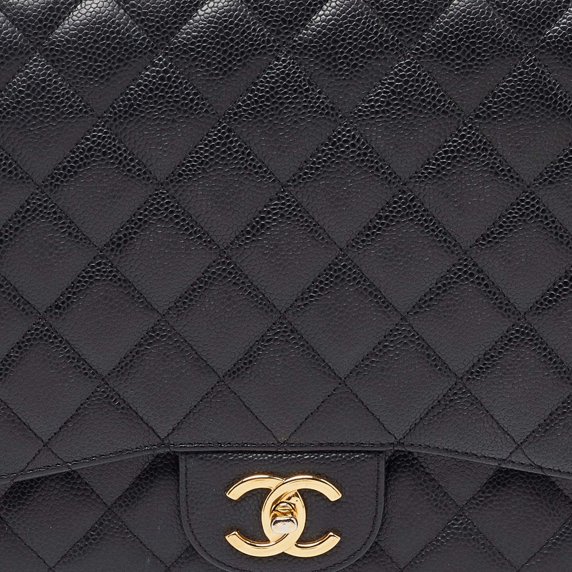 Chanel Black Quilted Caviar Leather Maxi Classic Double Flap Bag 1