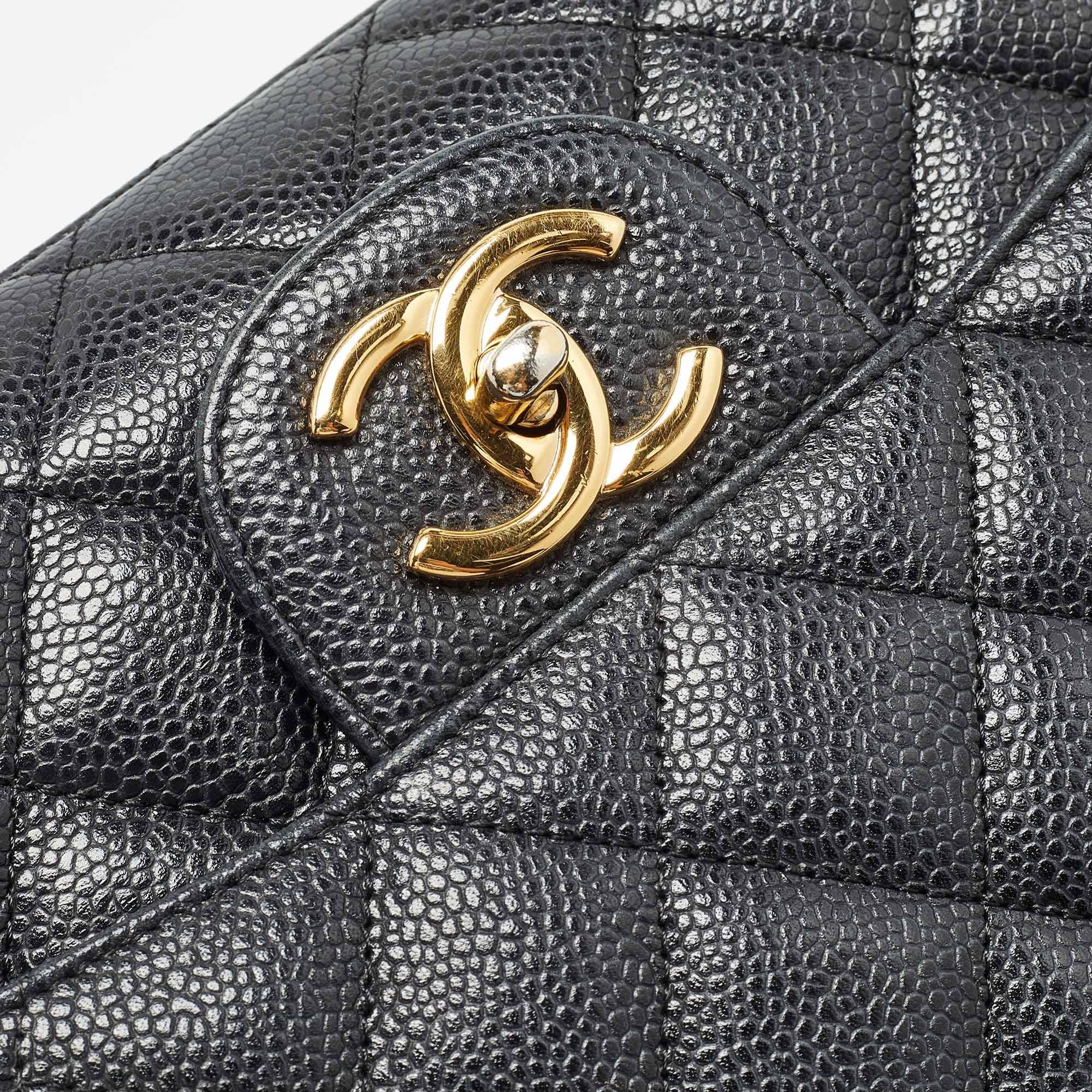 Bolso Chanel Negro Acolchado Caviar Piel Maxi Classic Doble Solapa 1