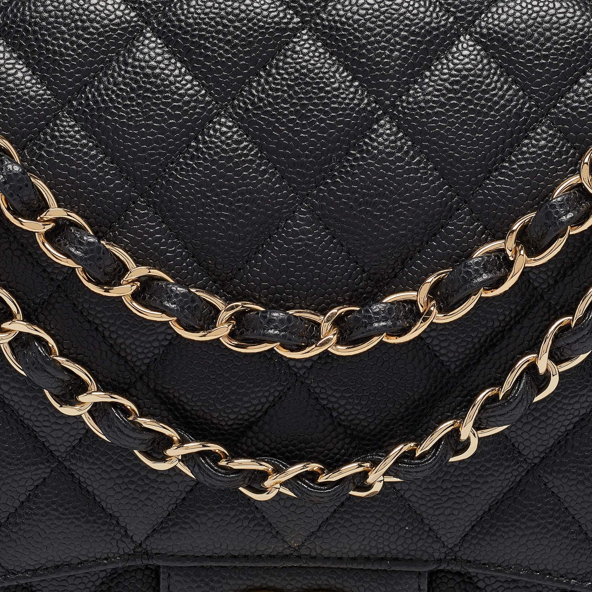 Chanel Black Quilted Caviar Leather Maxi Classic Double Flap Bag 1