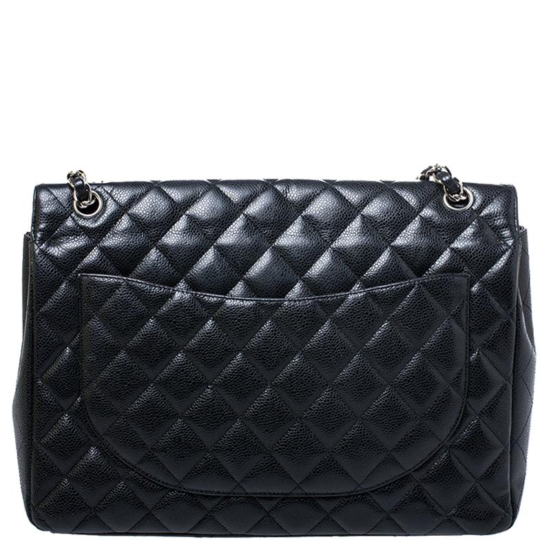 Chanel Black Quilted Caviar Leather Maxi Classic Double Flap Bag 1