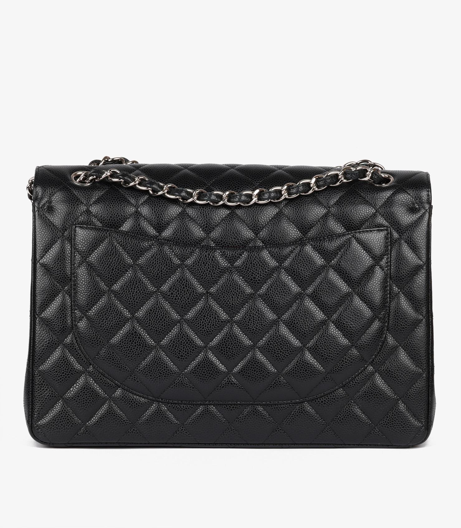 Chanel Black Quilted Caviar Leather Maxi Classic Double Flap Bag For Sale 1