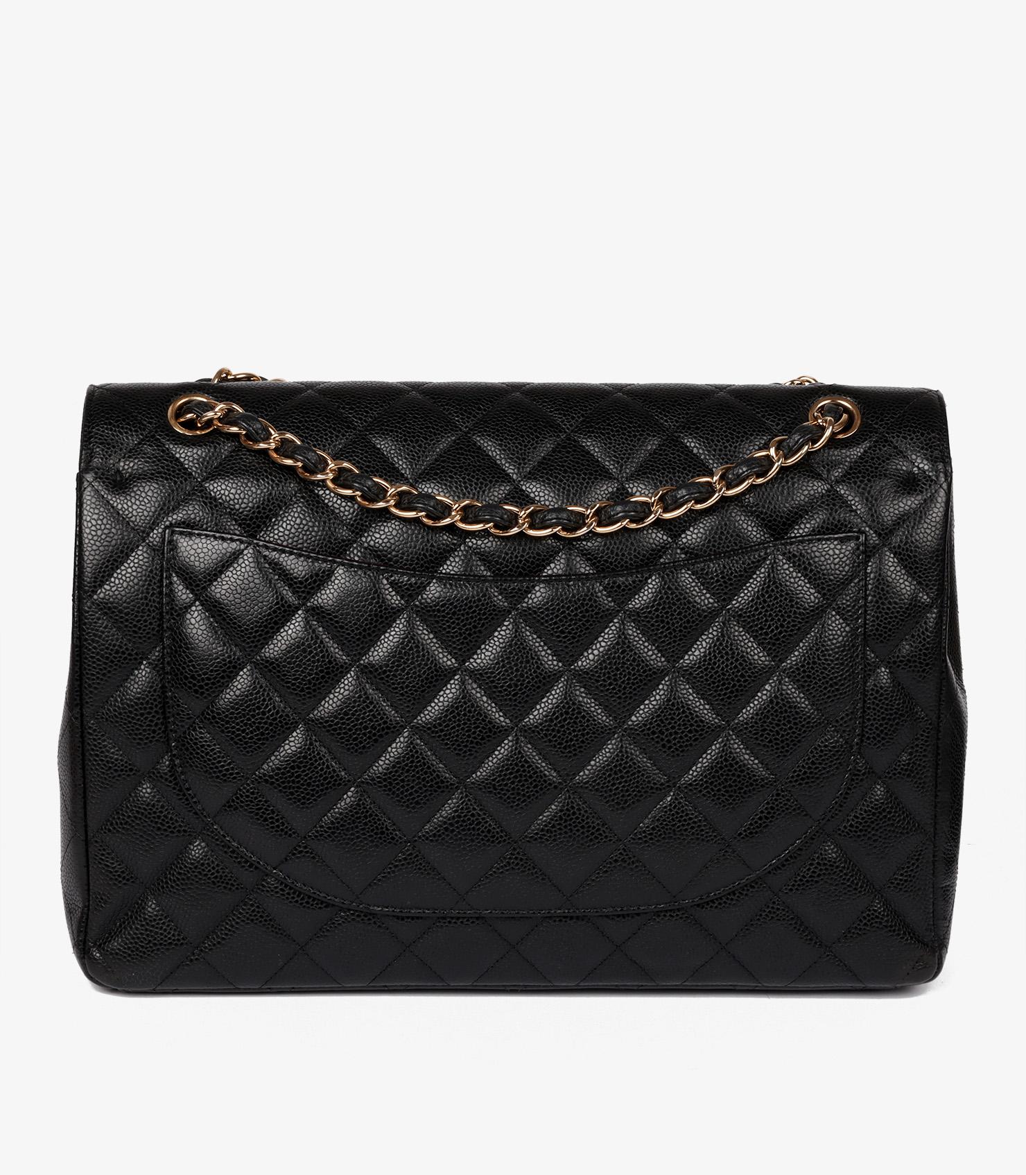 Bolso Chanel Negro Acolchado Caviar Piel Maxi Classic Doble Solapa 1