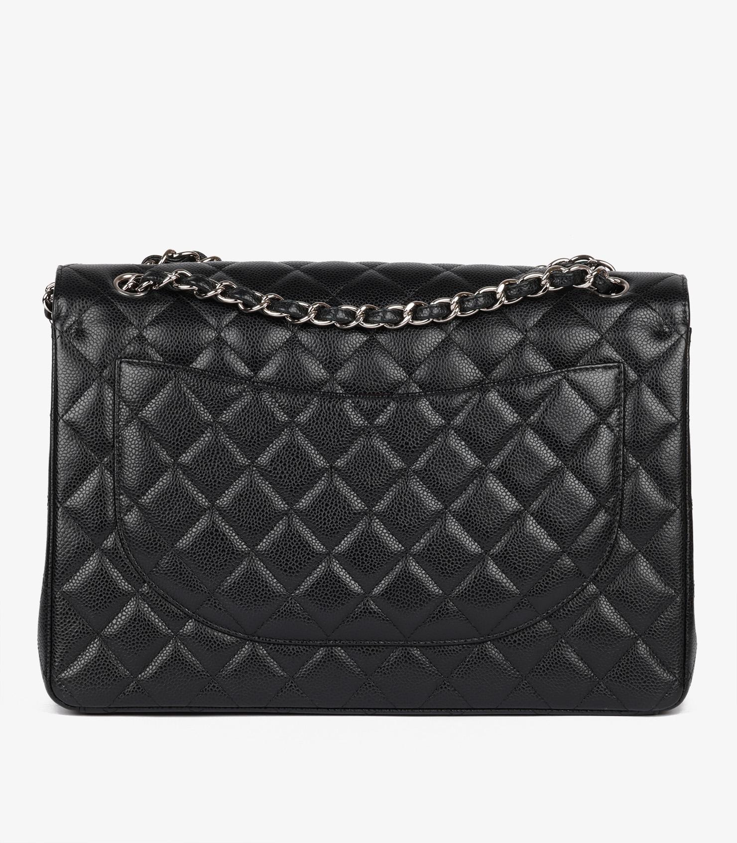 De las mujeres Chanel Black Quilted Caviar Leather Maxi Classic Double Flap Bag en venta