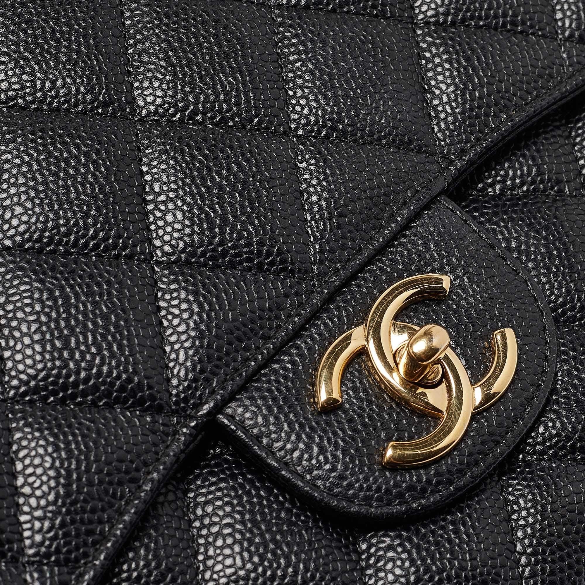 Chanel Black Quilted Caviar Leather Maxi Classic Double Flap Bag 2