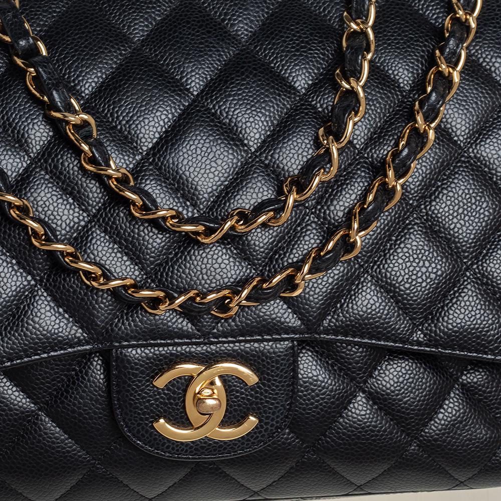 Chanel Black Quilted Caviar Leather Maxi Classic Double Flap Bag 2