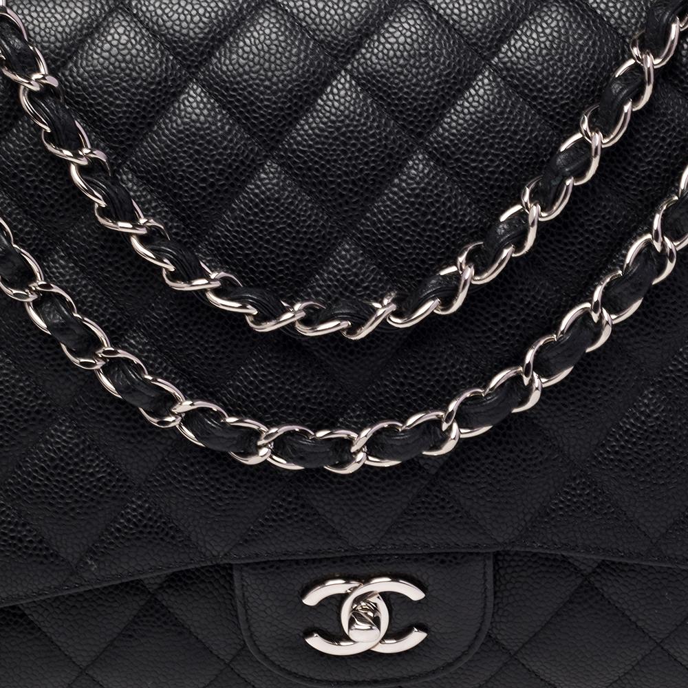 Chanel Black Quilted Caviar Leather Maxi Classic Double Flap Bag 3