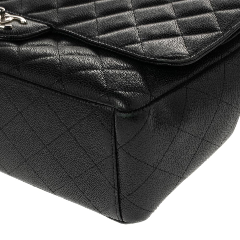 Chanel Black Quilted Caviar Leather Maxi Classic Double Flap Bag 4
