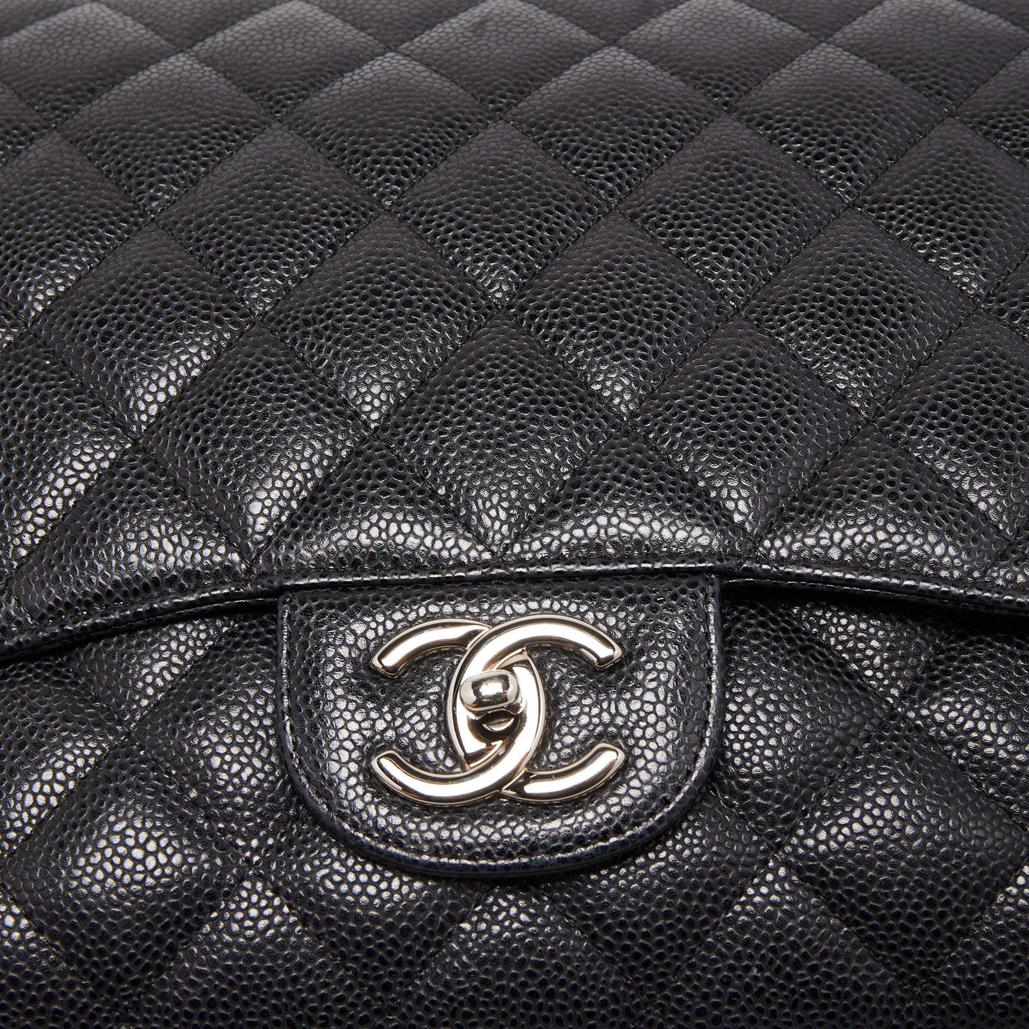 Chanel Black Quilted Caviar Leather Maxi Classic Double Flap Bag 5