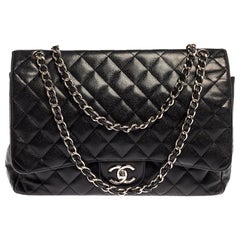 Chanel Black Quilted Caviar Leather Maxi Classic Double Flap Bag