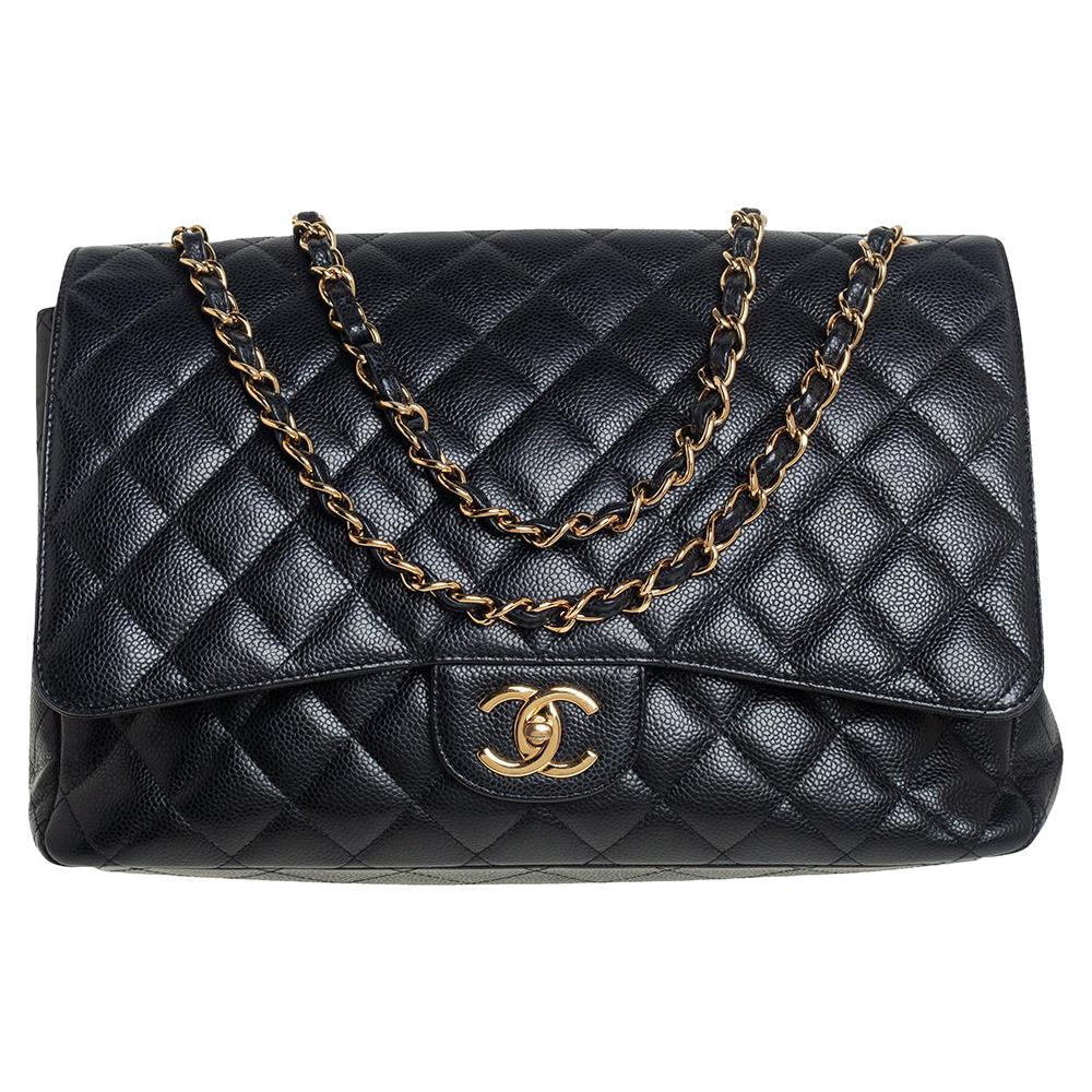 Chanel Black Quilted Caviar Leather Maxi Classic Double Flap Bag