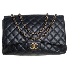 Chanel Black Quilted Caviar Leather Maxi Classic Double Flap Bag