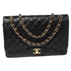 Chanel Black Quilted Caviar Leather Maxi Classic Double Flap Bag