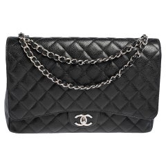 Chanel Black Quilted Caviar Leather Maxi Classic Double Flap Bag