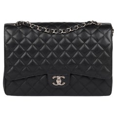 Used Chanel Black Quilted Caviar Leather Maxi Classic Double Flap Bag