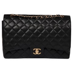 Bolso Chanel Negro Acolchado Caviar Piel Maxi Classic Doble Solapa