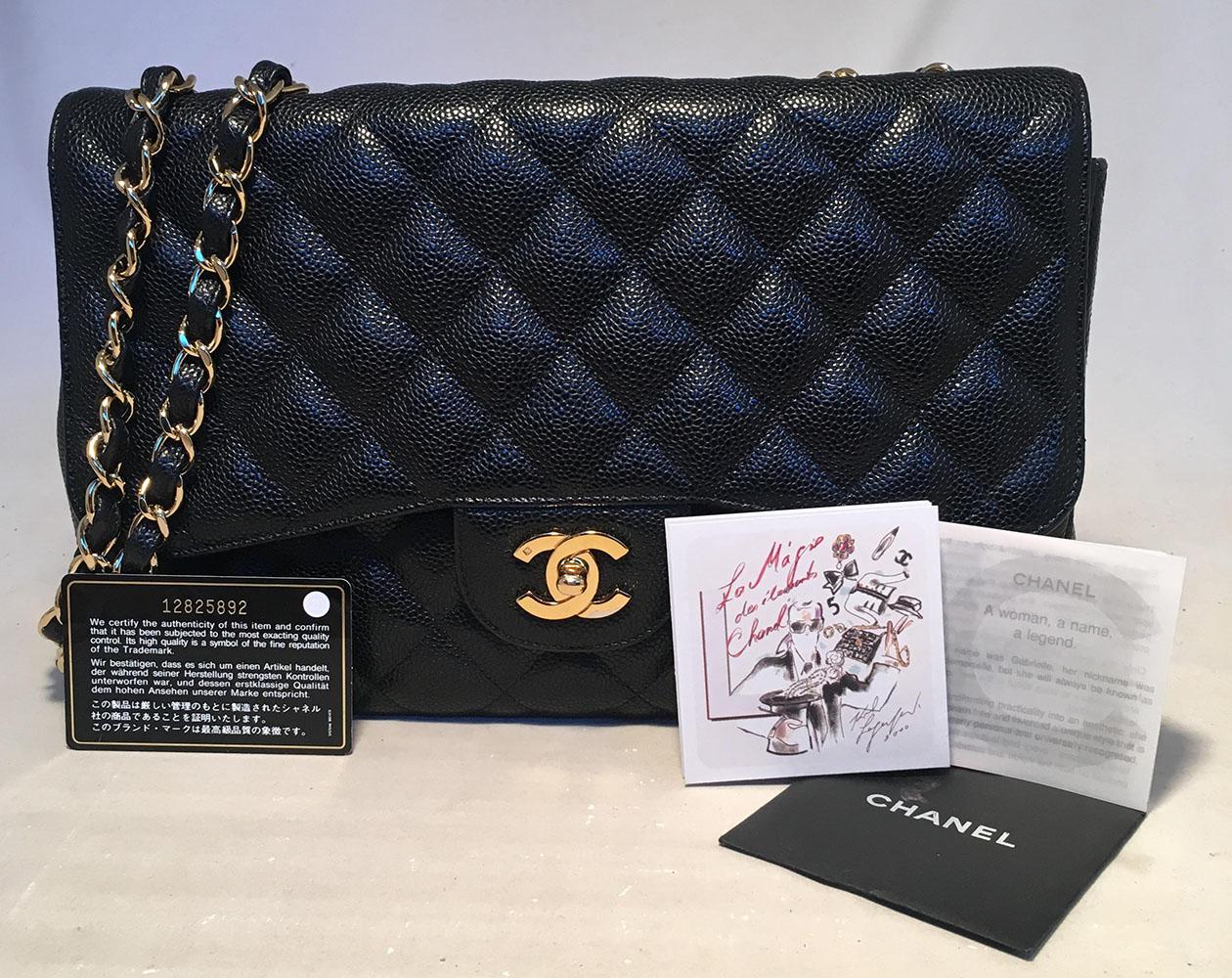 Chanel Black Quilted Caviar Leather Maxi Classic Flap Shoulder Bag 7