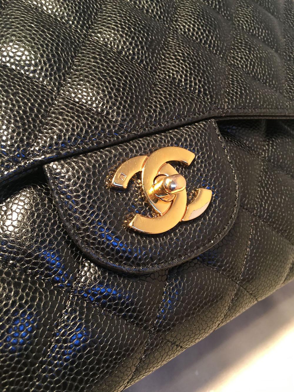 Chanel Black Quilted Caviar Leather Maxi Classic Flap Shoulder Bag 1