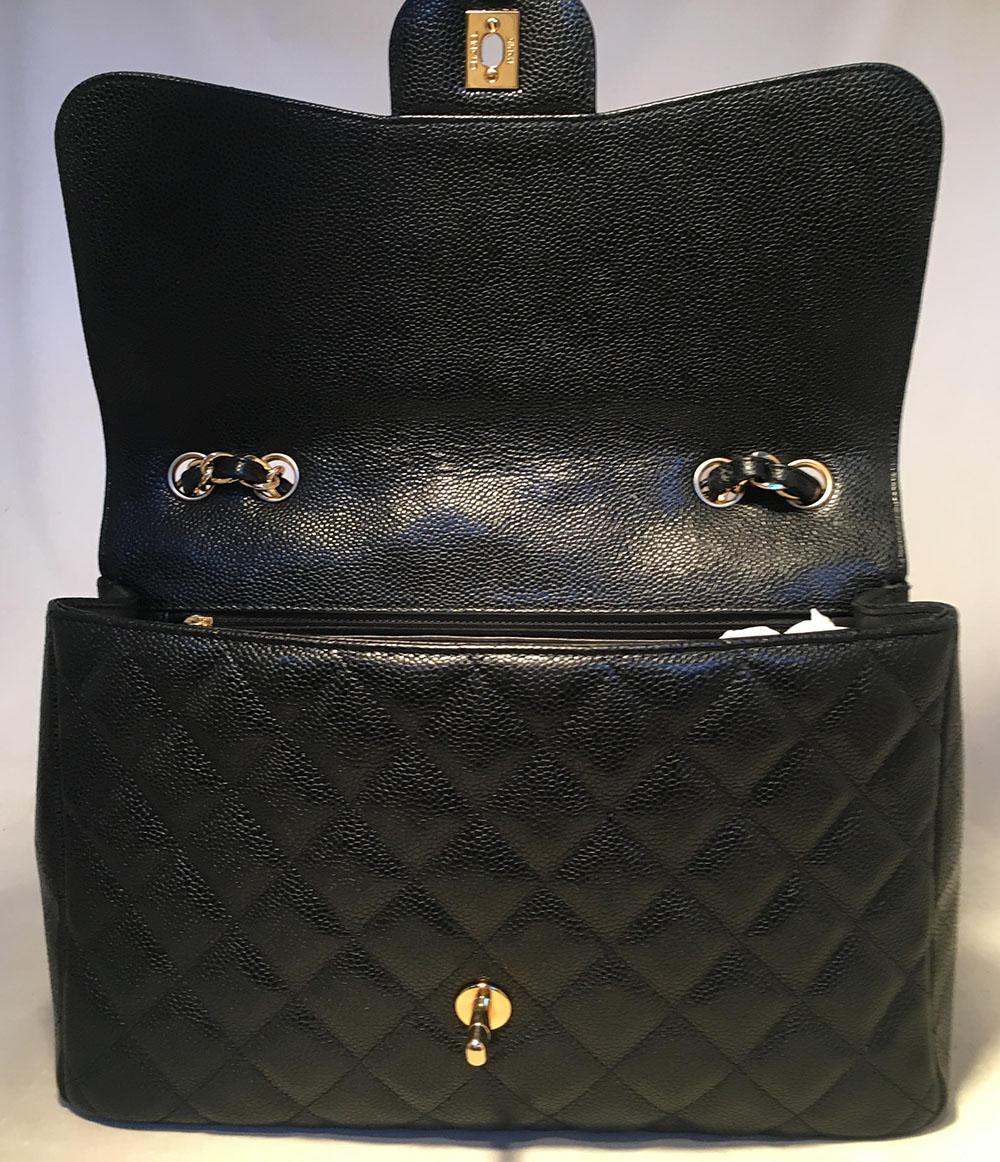 Chanel Black Quilted Caviar Leather Maxi Classic Flap Shoulder Bag 2