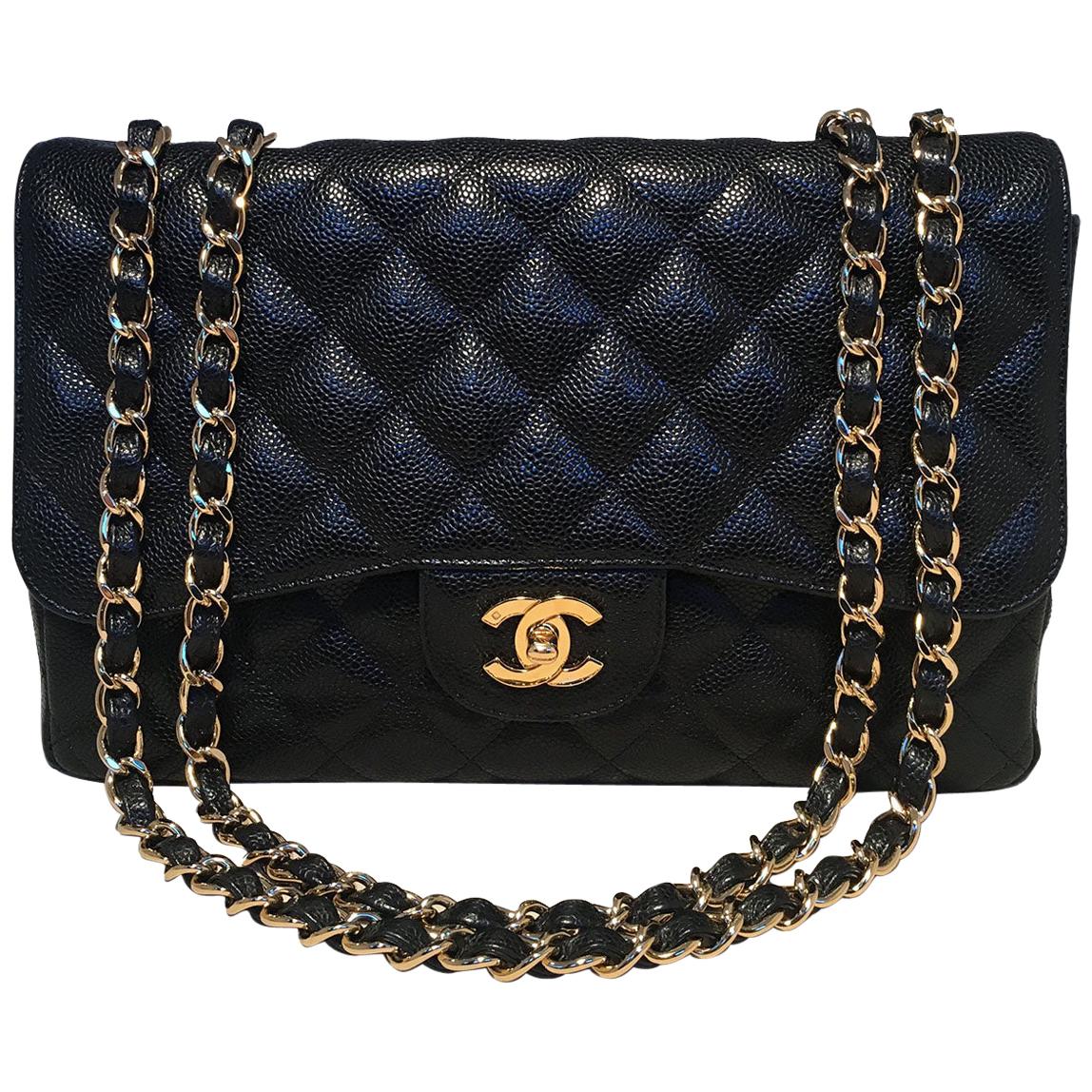 Chanel Black Quilted Caviar Leather Maxi Classic Flap Shoulder Bag