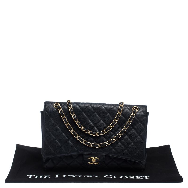 Chanel Black Quilted Caviar Leather Maxi Classic Single Flap Bag 7