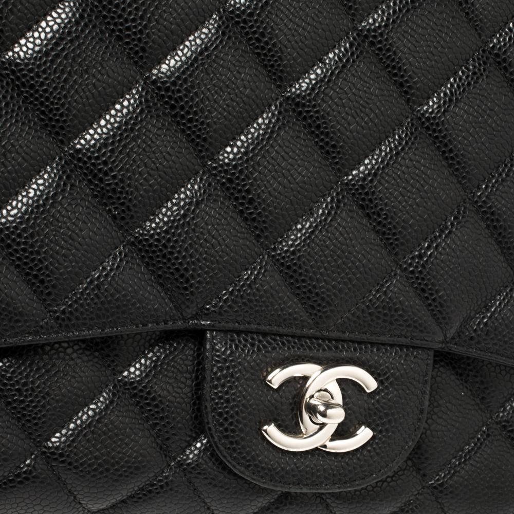 Chanel Black Quilted Caviar Leather Maxi Classic Single Flap Bag 4