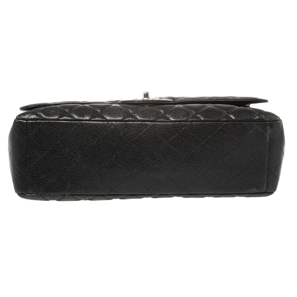 Chanel Black Quilted Caviar Leather Maxi Classic Single Flap Bag 6