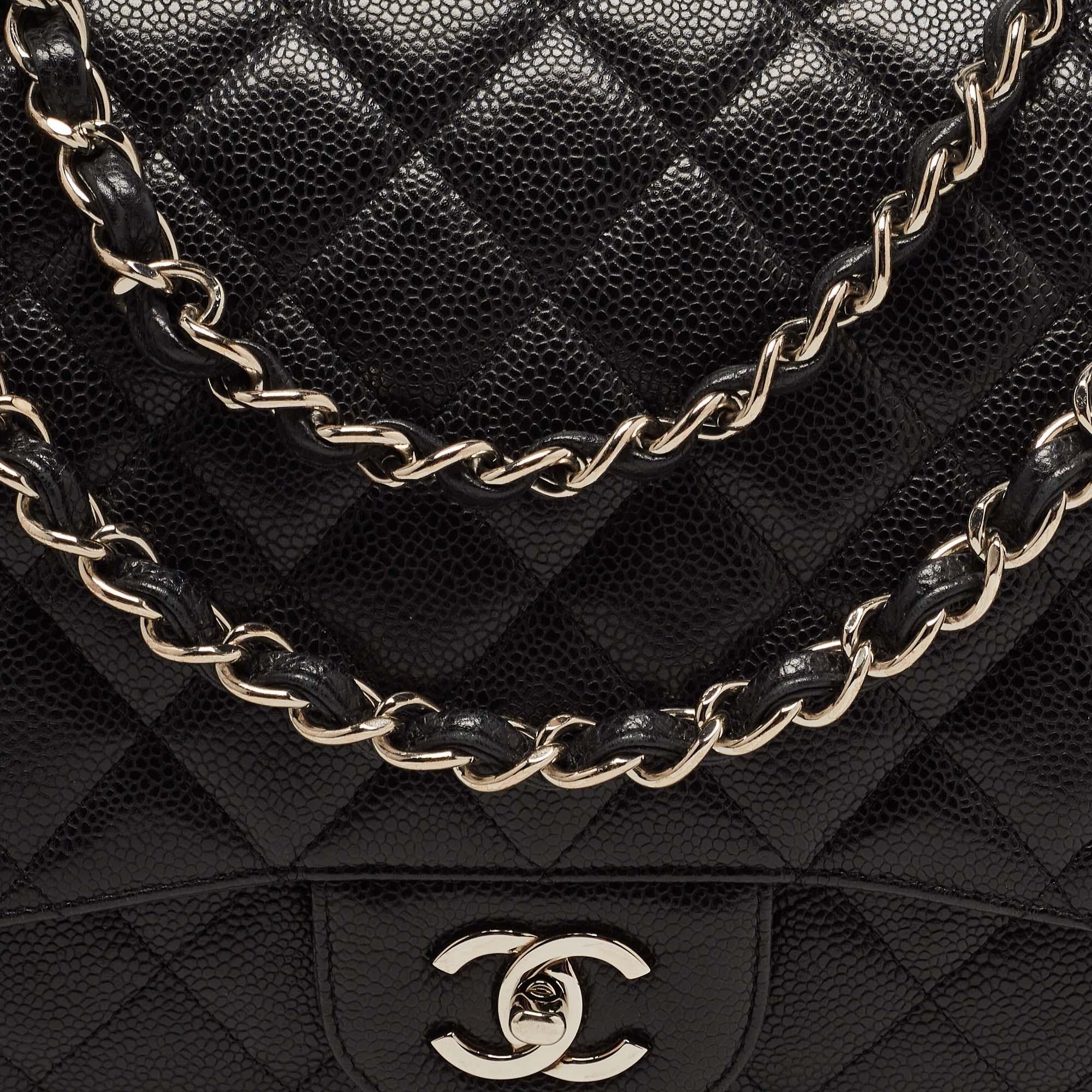 Chanel Black Quilted Caviar Leather Maxi Classic Single Flap Bag 9