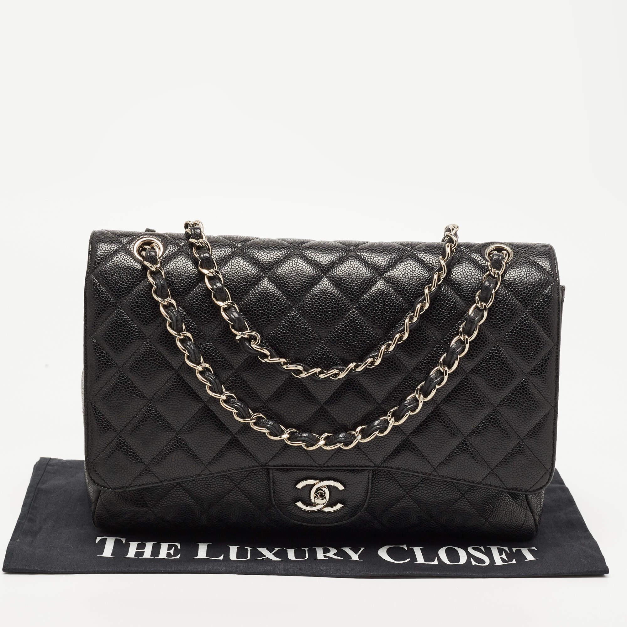 Chanel Black Quilted Caviar Leather Maxi Classic Single Flap Bag 12