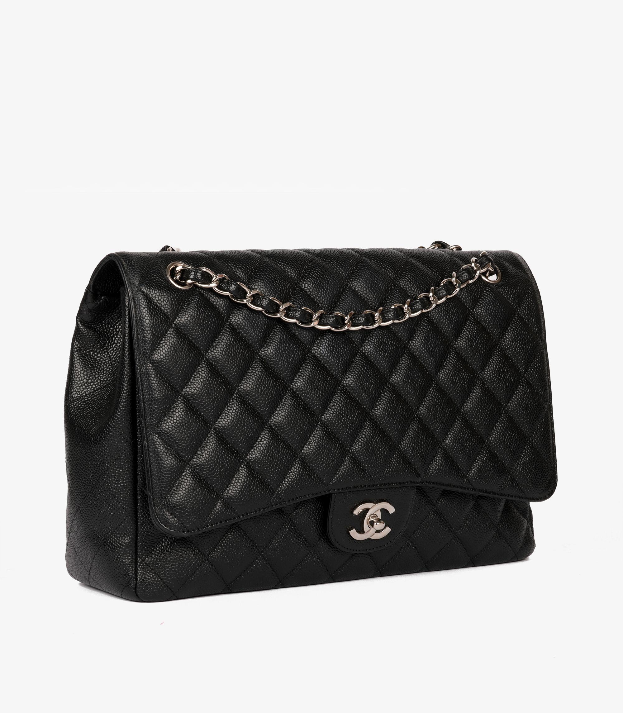 Chanel Black Quilted Caviar Leather Maxi Classic Single Flap Bag In Excellent Condition For Sale In Bishop's Stortford, Hertfordshire