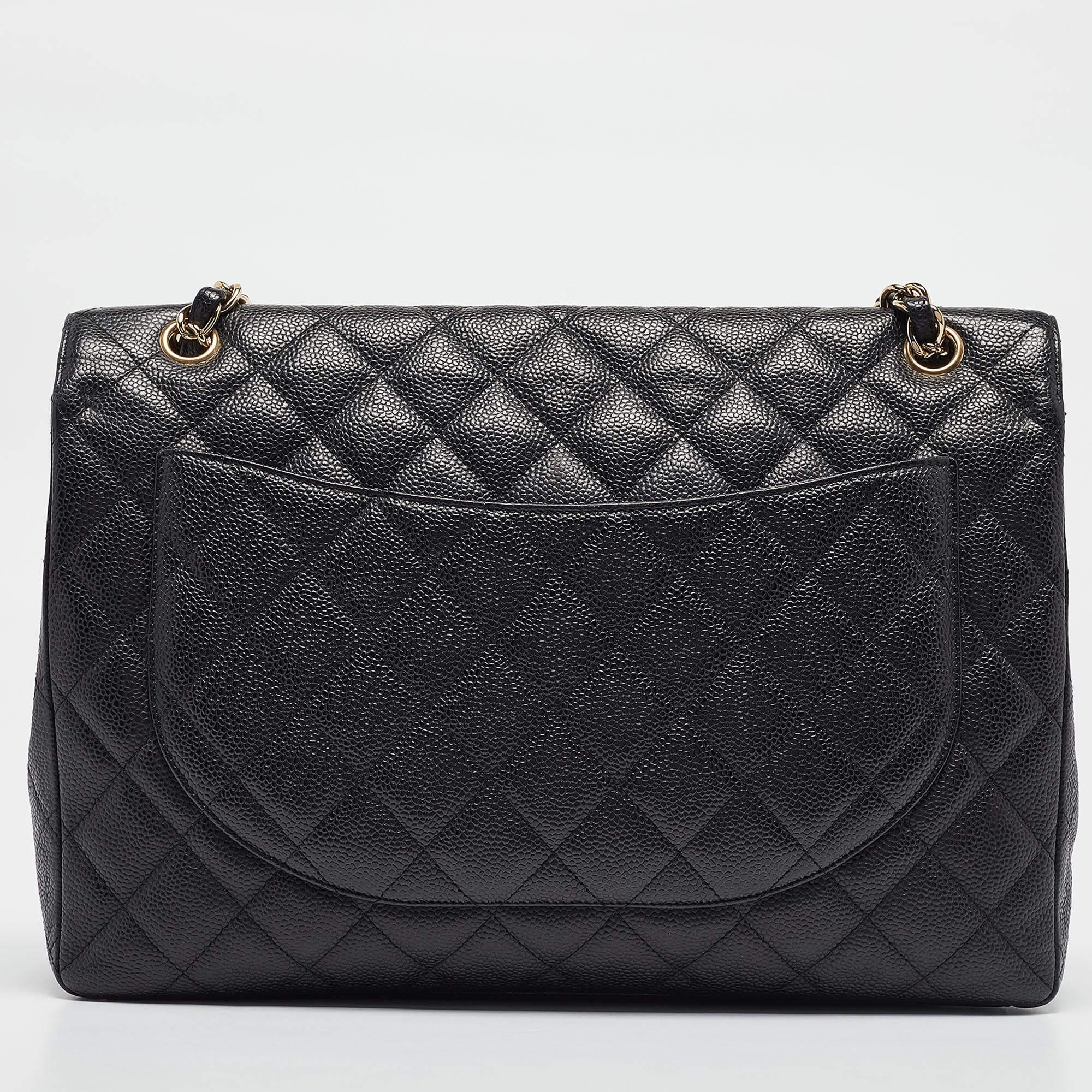 Women's Chanel Black Quilted Caviar Leather Maxi Classic Single Flap Bag