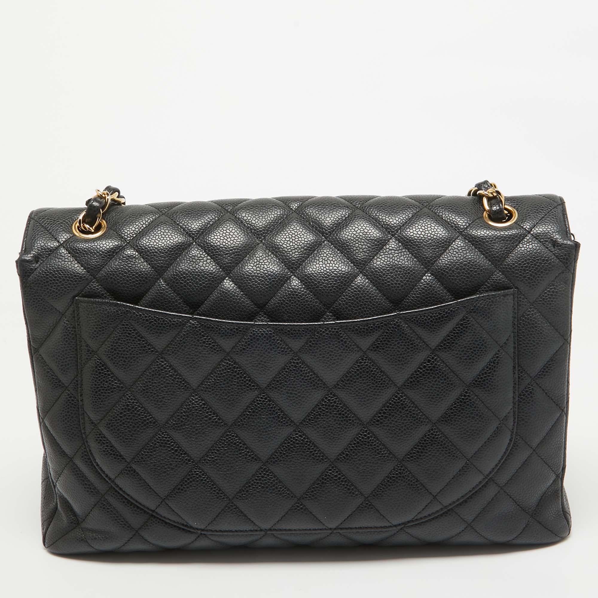 Women's Chanel Black Quilted Caviar Leather Maxi Classic Single Flap Bag