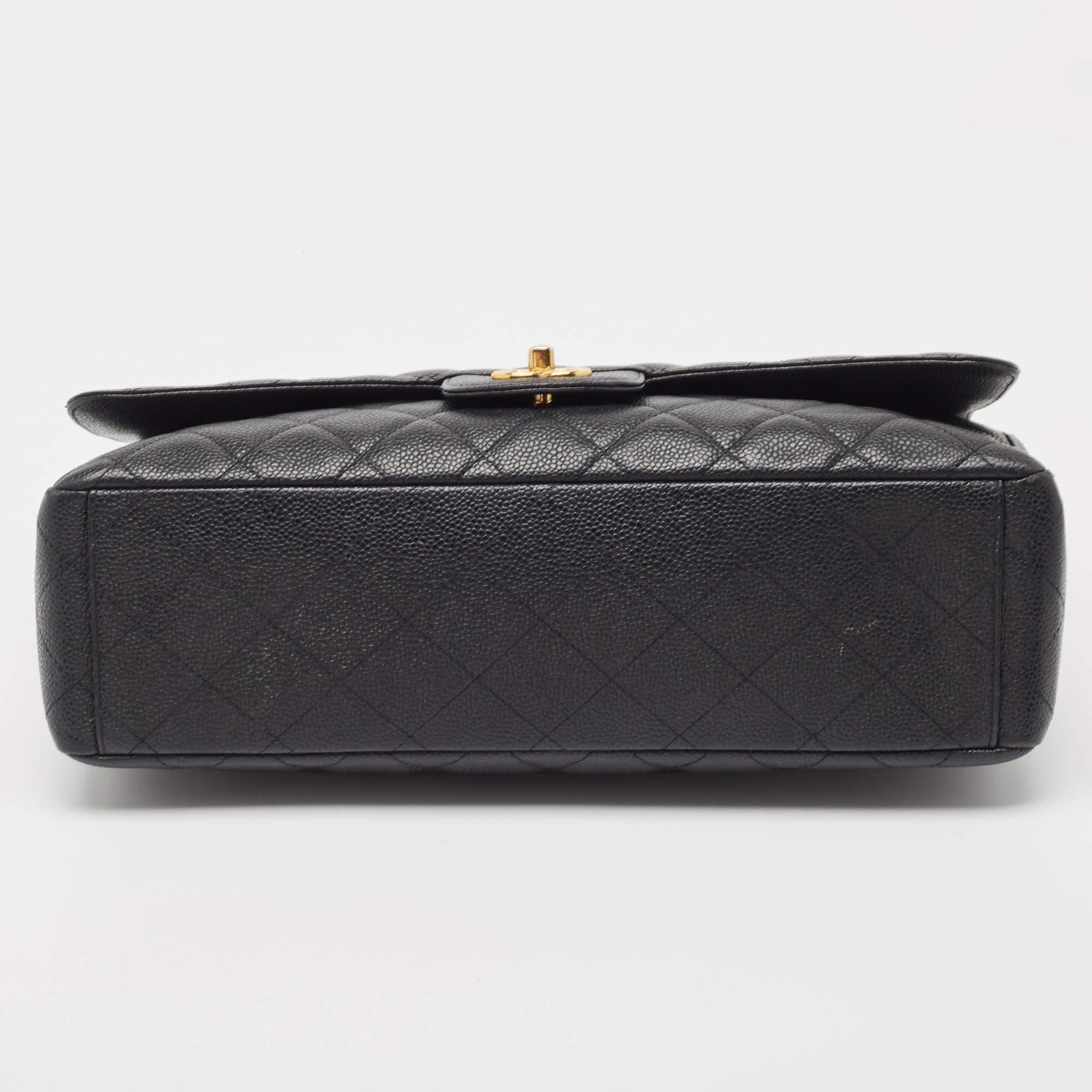 Women's Chanel Black Quilted Caviar Leather Maxi Classic Single Flap Bag