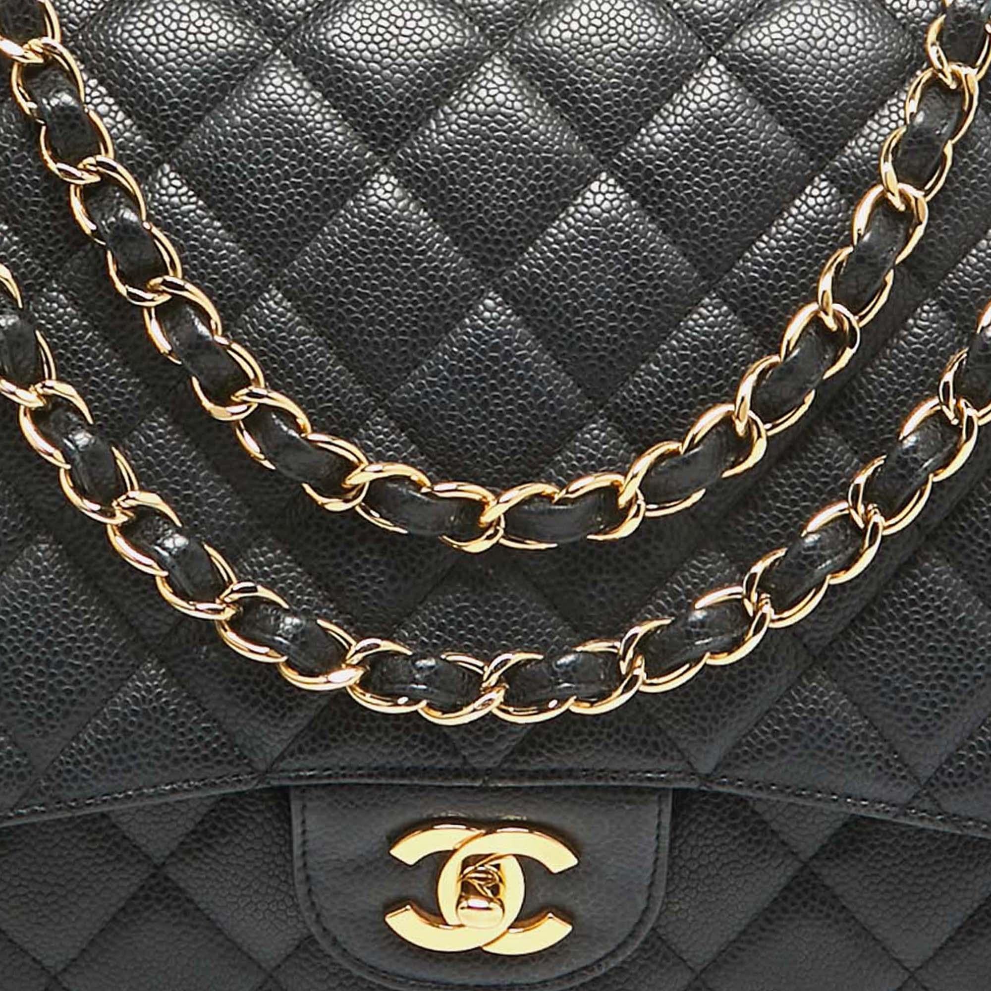 Chanel Black Quilted Caviar Leather Maxi Classic Single Flap Bag 1